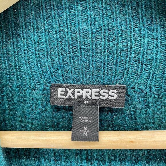 Express Sweater Pullover Women M Medium Green Knit Crew Neck Long Sleeve Casual - Picture 8 of 10